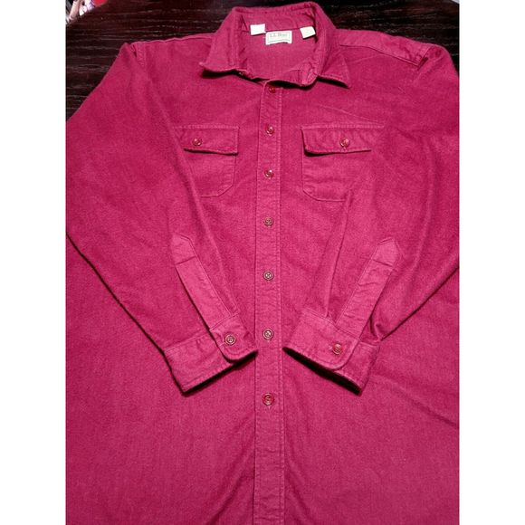 Vtg LL Bean Flannel Thick Chamois Cotton Button Up Shirt USA Red Sz 18 Tall XL - Picture 1 of 4